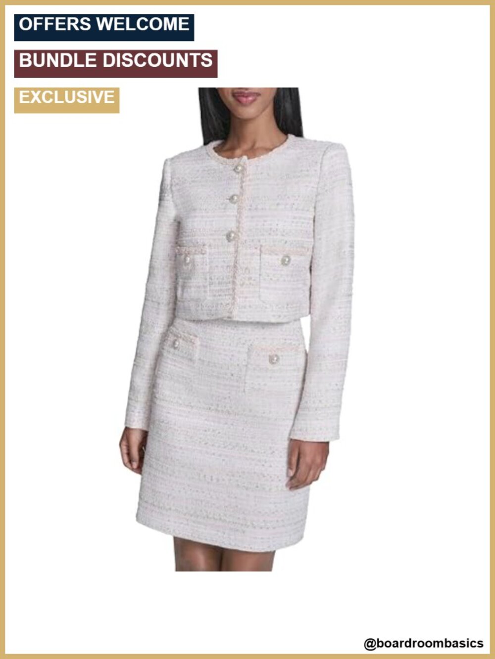 Metallic Tweed Jacket Long Sleeve Button Crew Neck